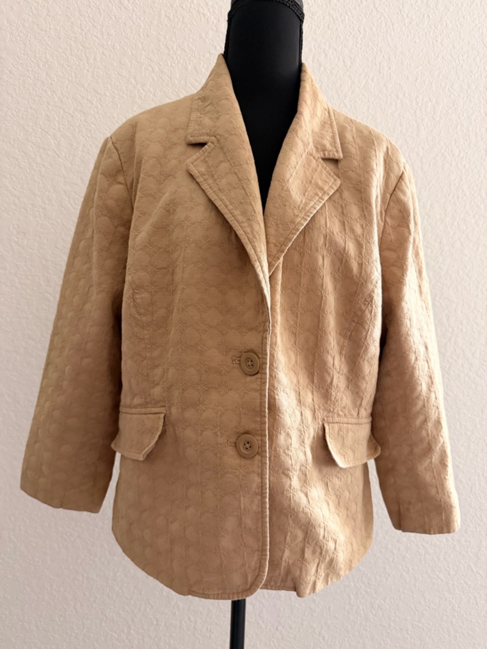 Merona 100% Cotton Beige Textured Blazer | Patterned Button Front Suit Jacket